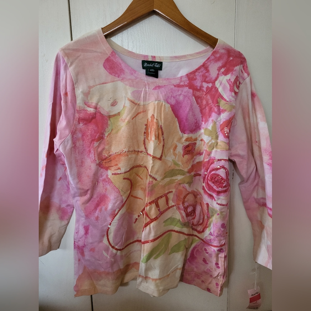 NWT Marshall Field’s Pastel “Painted” 3/4 Sleeve Shirt Sz XXL